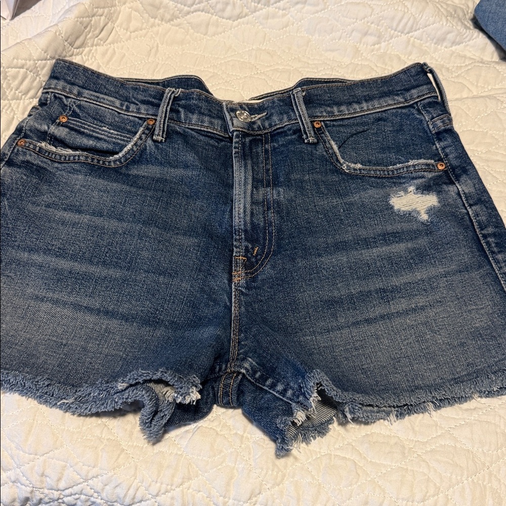 MOTHER Superior Distressed Blue Jean Shorts